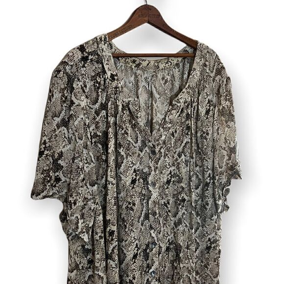 Brylane Snake Print Lightweight Button Down Shirt - Picture 2 of 7